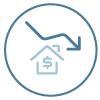 House with money sign and arrow in downward direction 